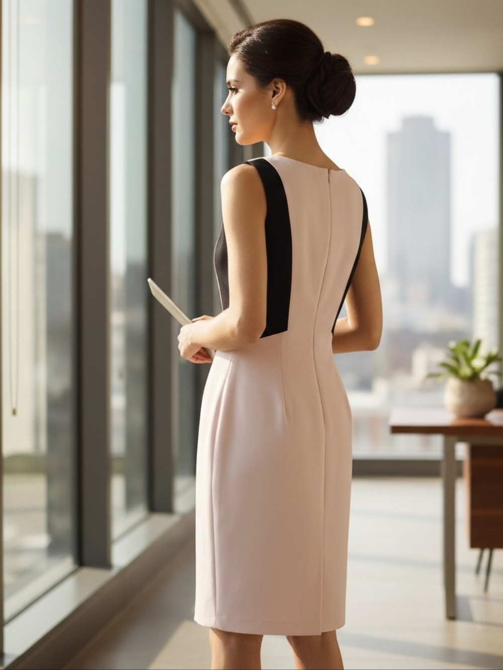White House Black Market Pink & Black Slimming Colorblock Sheath Dress Size 8 - Picture 2 of 6